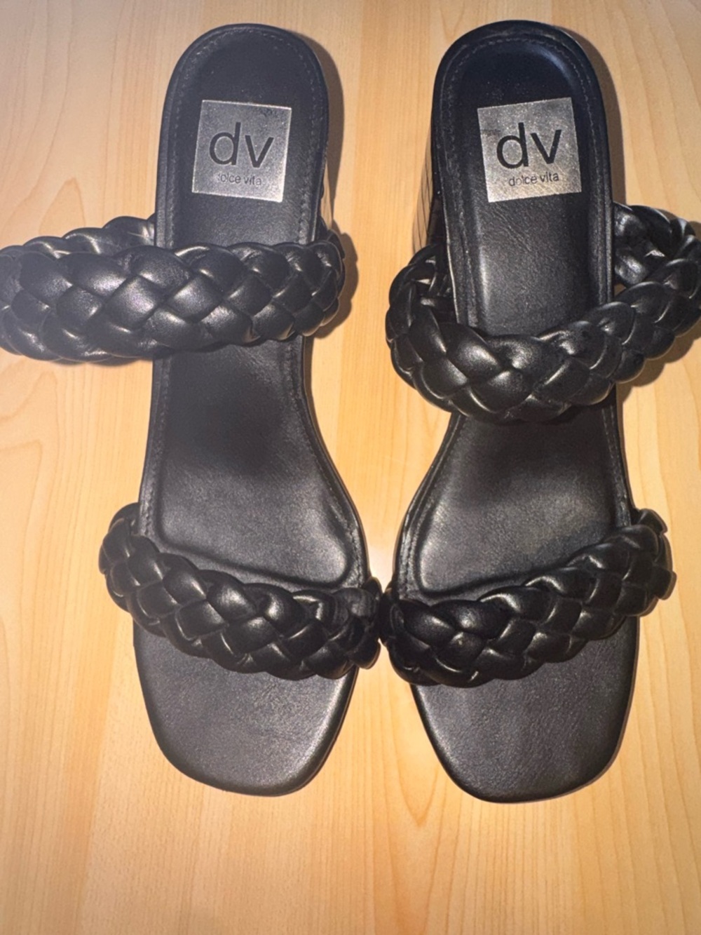 DV by Dolce Vita Black Braided Double-Strap Slide Sandals